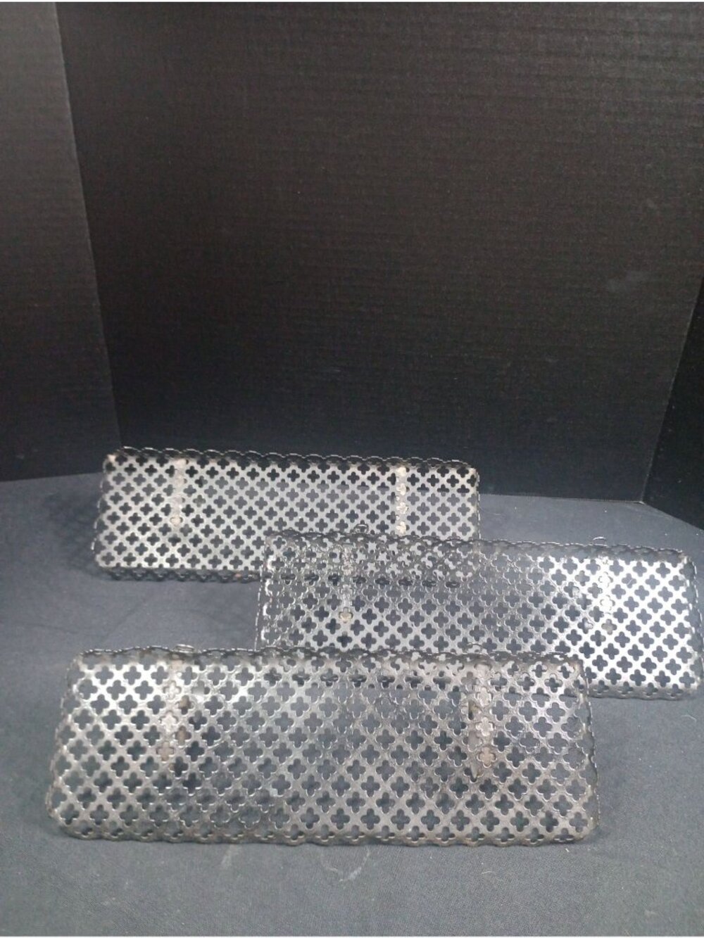 Vintage Mid Century Retro  HOMECO 3 pc set of Black Metal Mesh Wall Shelves 1960